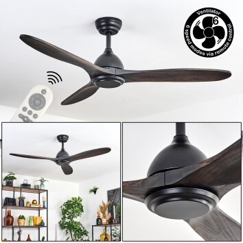 Mosstena Deckenventilator Holz dunkel, Schwarz, Fernbedienung
