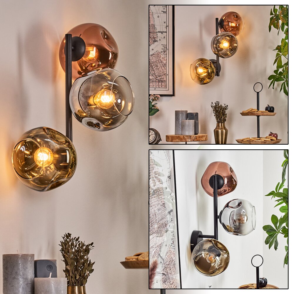Ripoll Wandleuchte Glas 15 cm Chrom, Gold, Klar, Kupferfarben, Rauchfarben, 3-flammig main product photo