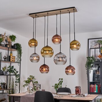 Ripoll Hängeleuchte Glas 20 cm, 25 cm Naturfarben, Schwarz, 8-flammig