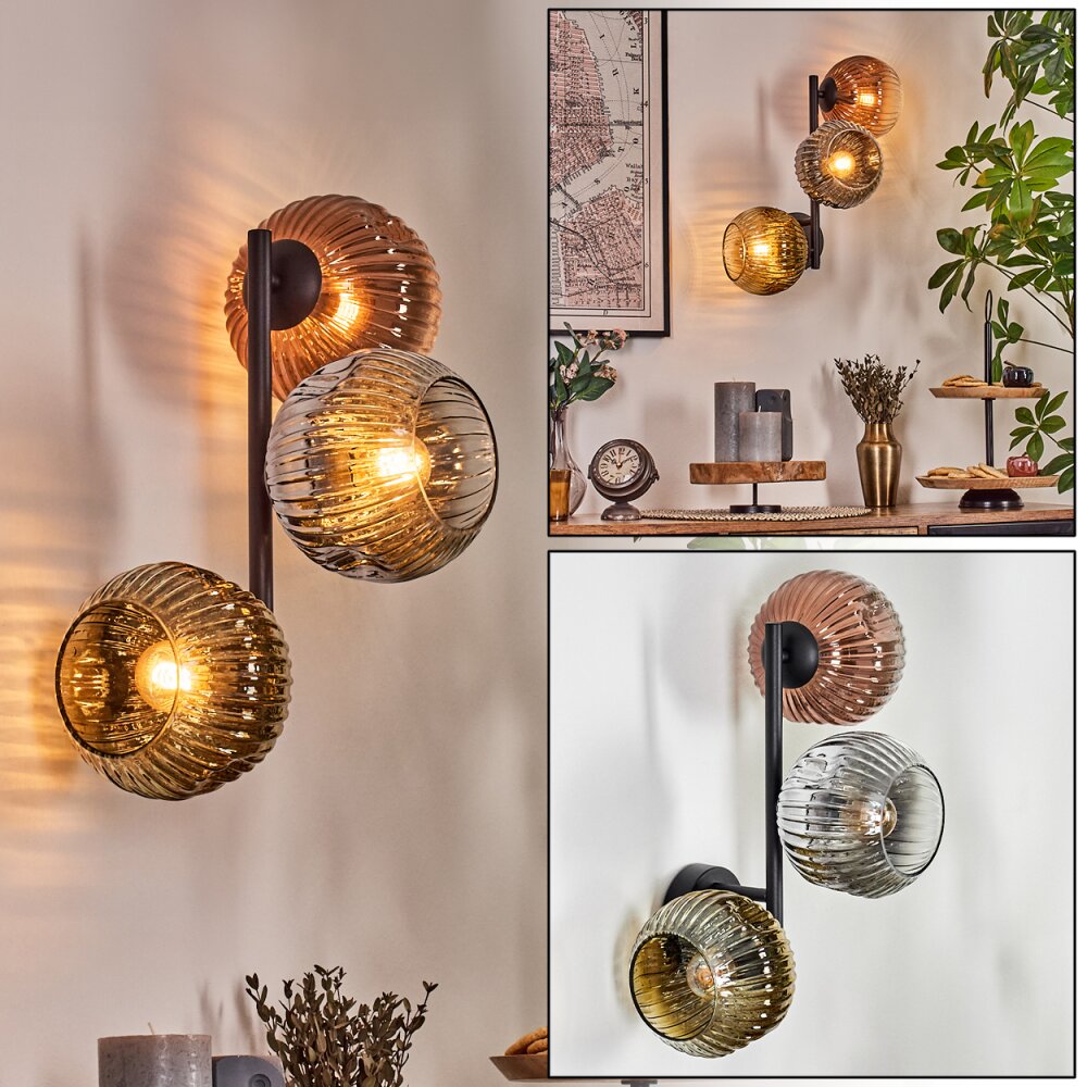 Ripoll Wandleuchte Glas 15 cm Chrom, Gold, Klar, Kupferfarben, Rauchfarben, 3-flammig main product photo