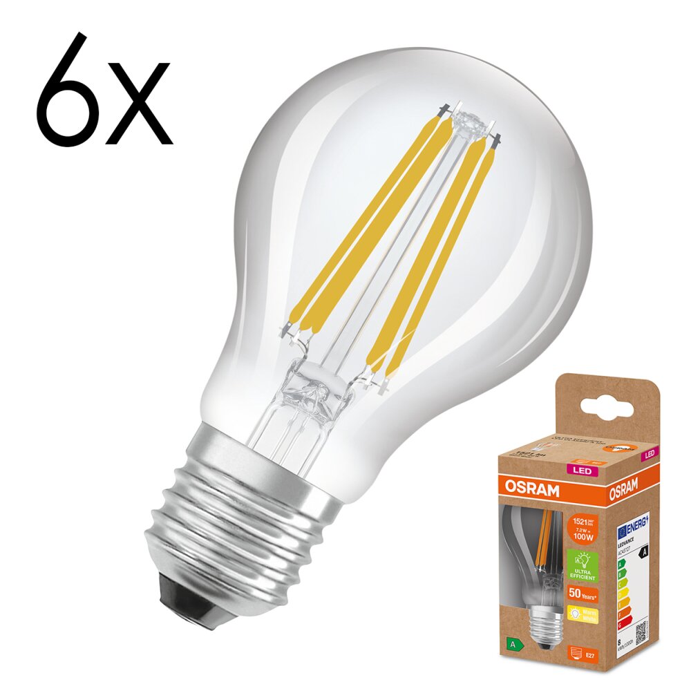 LED E27 6er Set 7,2 Watt 3000 Kelvin 1521 Lumen main product photo