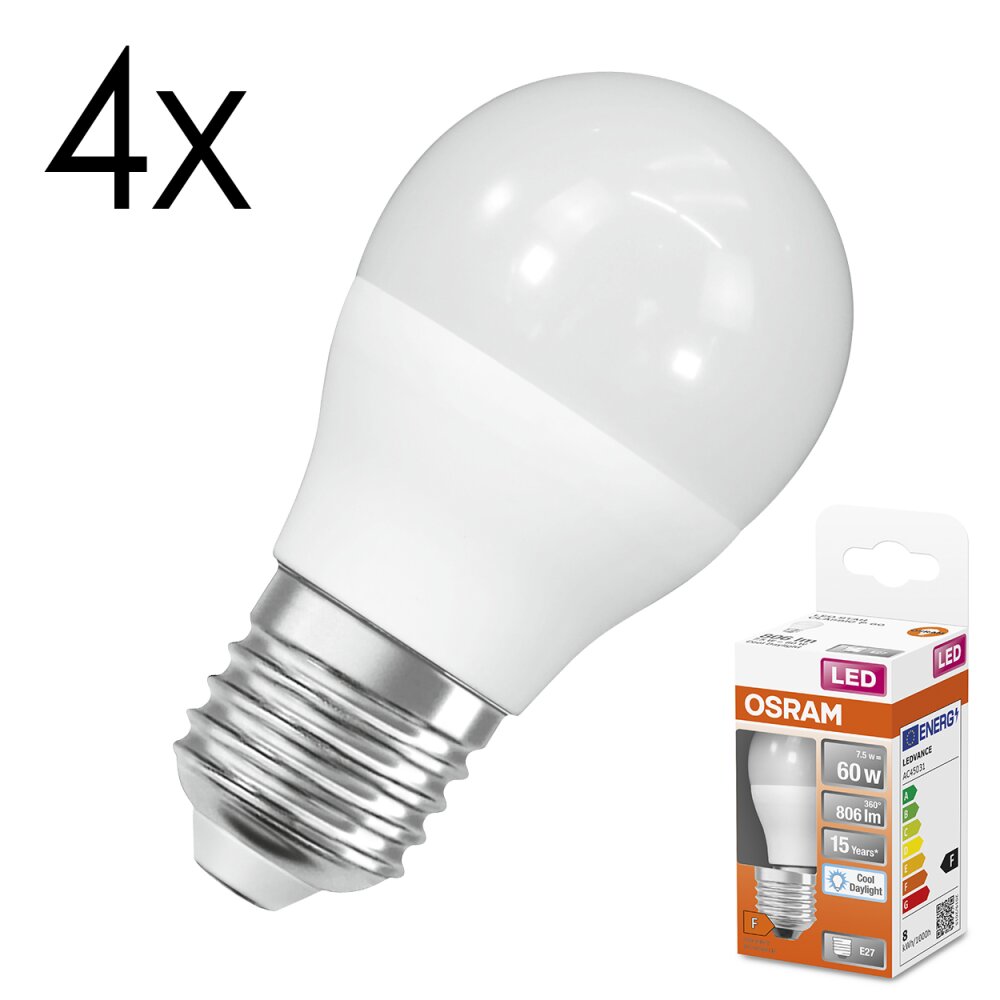 LED E27 4er Set 7,5 Watt 6500 Kelvin 806 Lumen main product photo