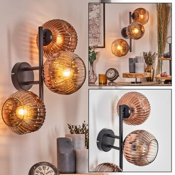 Ripoll Wandleuchte Glas 15 cm Klar, Kupferfarben, 3-flammig