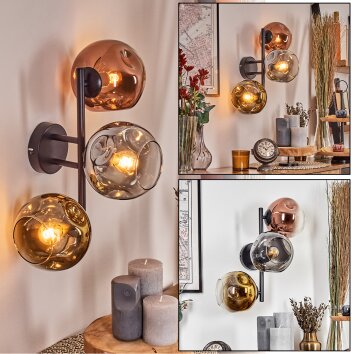 Ripoll Wandleuchte Glas 15 cm Chrom, Gold, Klar, Kupferfarben, Rauchfarben, 3-flammig