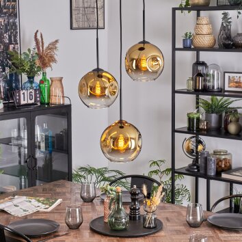 Ripoll Hängeleuchte Glas 20 cm Gold, Klar, 3-flammig
