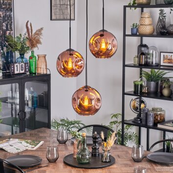 Ripoll Hängeleuchte Glas 20 cm Kupferfarben, 3-flammig
