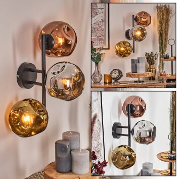 Ripoll Wandleuchte Glas 15 cm Chrom, Gold, Kupferfarben, Rauchfarben, 3-flammig