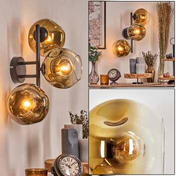 Ripoll Wandleuchte Glas 15 cm Gold, Klar, 3-flammig