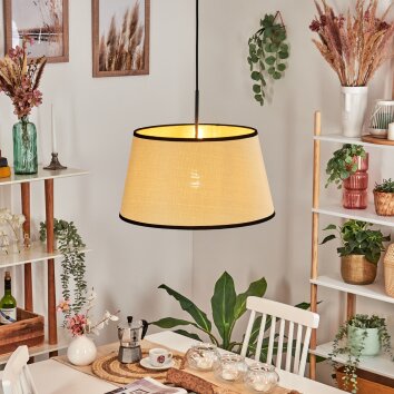 Chellas Hängeleuchte 45 cm Naturfarben, Schwarz, 1-flammig