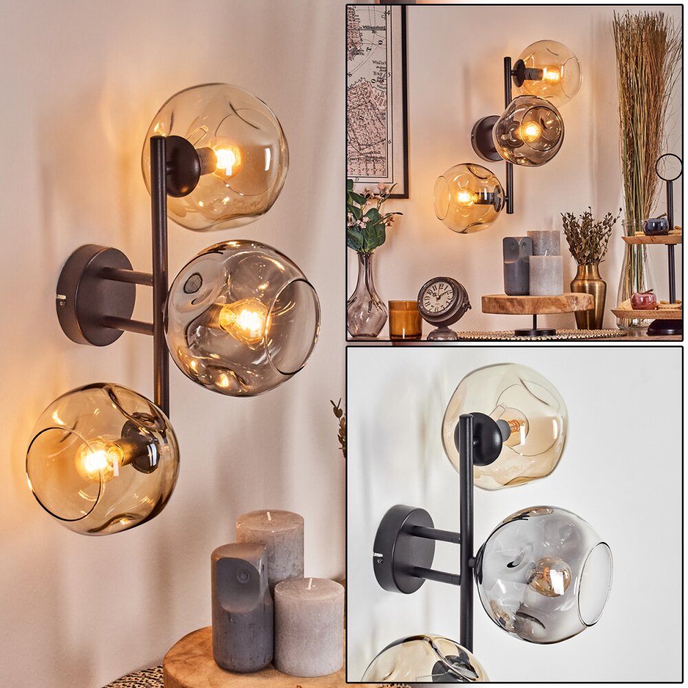 Ripoll Wandleuchte Glas 15 cm Bernsteinfarben, Klar, Rauchfarben, 3-flammig main product photo