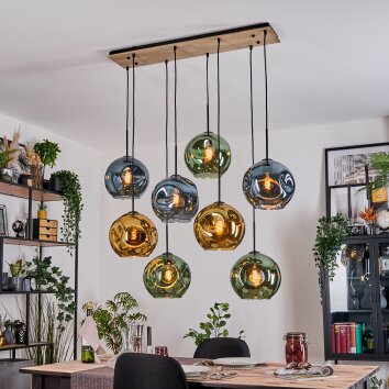 Ripoll Hängeleuchte Glas 25 cm Naturfarben, Schwarz, 8-flammig