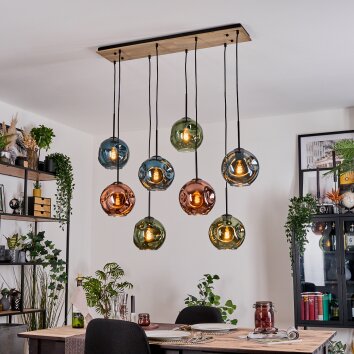 Ripoll Hängeleuchte Glas 20 cm Naturfarben, Schwarz, 8-flammig