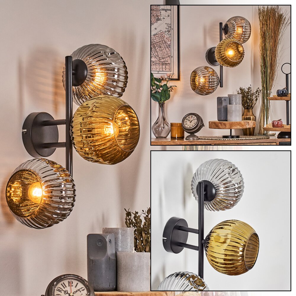 Ripoll Wandleuchte Glas 15 cm Chrom, Gold, Rauchfarben, 3-flammig main product photo