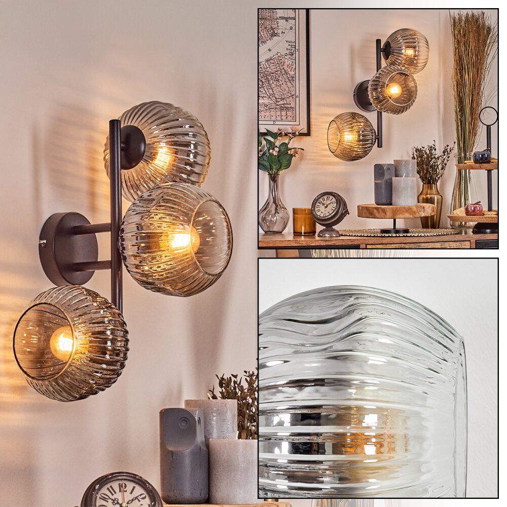 Ripoll Wandleuchte Glas 15 cm Klar, Rauchfarben, 3-flammig main product photo