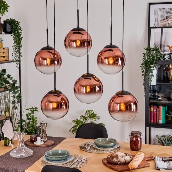 Gastor Hängeleuchte Glas 25 cm Klar, Kupferfarben, 6-flammig
