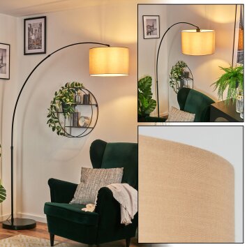 Soungou Bogenlampe 38 cm Schwarz, 1-flammig, Stoff-Lampenschirm