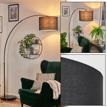 Bassagoda Bogenlampe 40 cm Schwarz, 1-flammig, Stoff-Lampenschirm