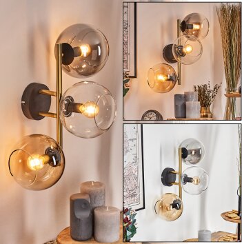 Koyoto Wandleuchte Glas 15 cm Gold, Schwarz, 3-flammig