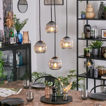 Ripoll Hängeleuchte Glas 15 cm Klar, Rauchfarben, 4-flammig