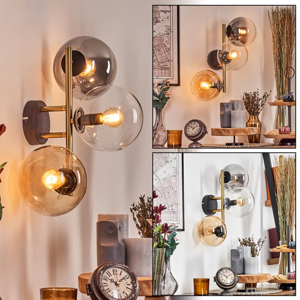 Gastor Wandleuchte Glas 15 cm Gold, Schwarz, 3-flammig main product photo