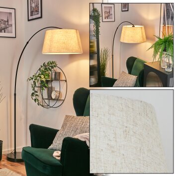 Bassagoda Bogenleuchte 45 cm Schwarz, 1-flammig, Stoffschirm