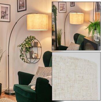 Bassagoda Bogenlampe 40 cm Nickel-Matt, Schwarz, 1-flammig, Stoff-Lampenschirm