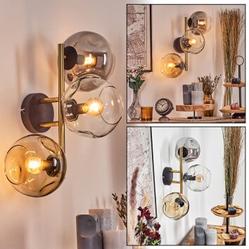 Ripoll Wandleuchte Glas 15 cm Gold, Schwarz, 3-flammig