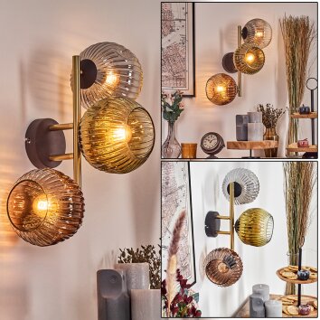 Ripoll Wandleuchte Glas 15 cm Gold, Schwarz, 3-flammig