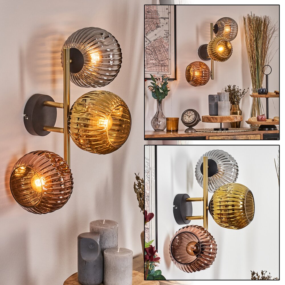 Ripoll Wandleuchte Glas 15 cm Gold, Schwarz, 3-flammig main product photo