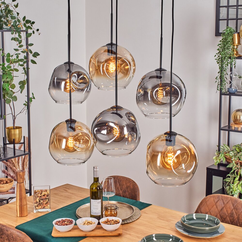 Ripoll Hängeleuchte Glas 25 cm Bernsteinfarben, Klar, Rauchfarben, 6-flammig main product photo
