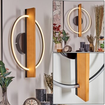 Pompu Wandleuchte LED Naturfarben, Schwarz, 1-flammig
