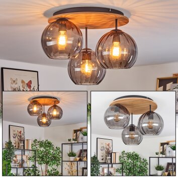Koyoto Deckenleuchte Glas 20 cm Naturfarben, Schwarz, 3-flammig