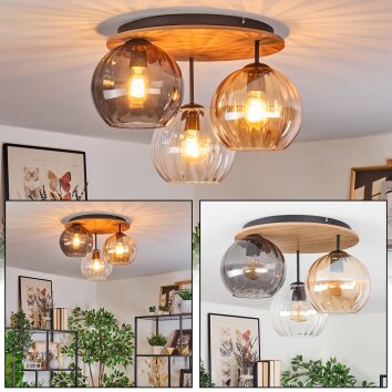 Koyoto Deckenleuchte Glas 20 cm Naturfarben, Schwarz, 3-flammig
