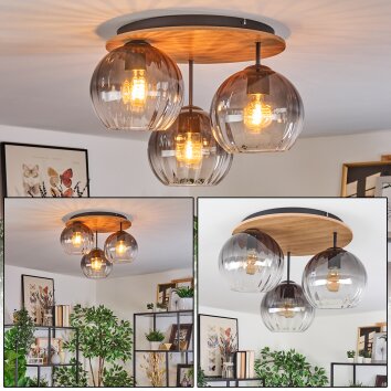 Koyoto Deckenleuchte Glas 20 cm Naturfarben, Schwarz, 3-flammig