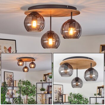 Koyoto Deckenleuchte Glas 15 cm Naturfarben, Schwarz, 3-flammig