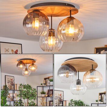 Koyoto Deckenleuchte Glas 20 cm Naturfarben, Schwarz, 3-flammig