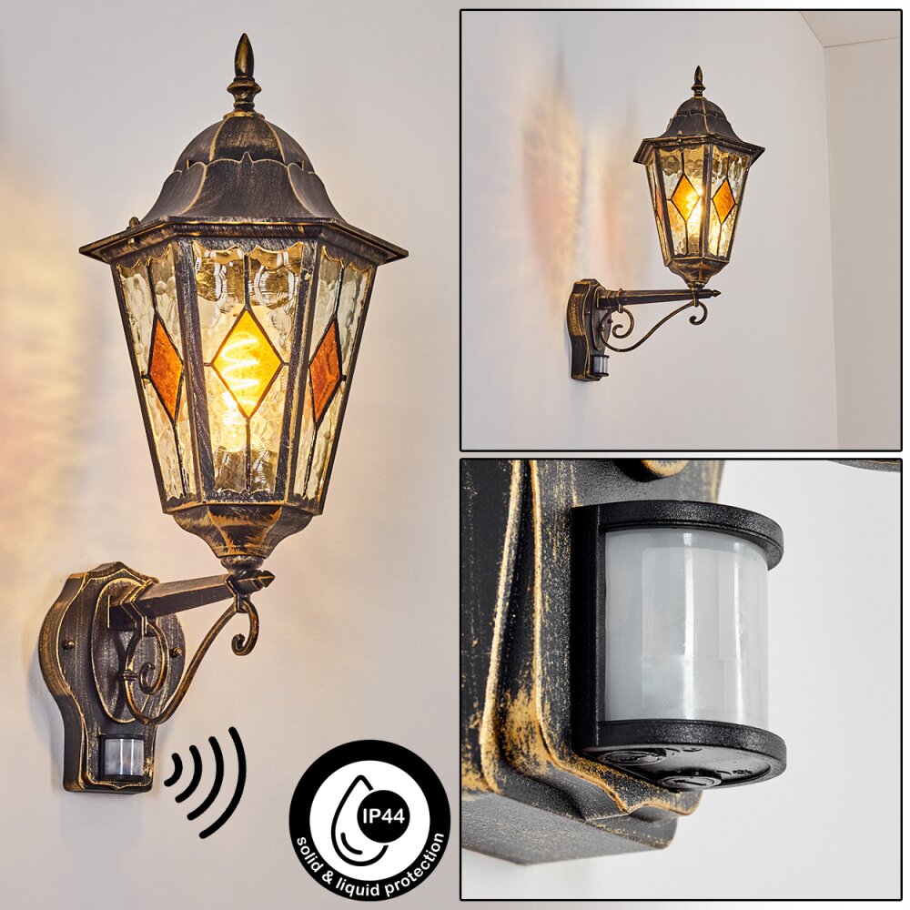 Hongkong Außenwandleuchte Braun, Gold, 1-flammig, Bewegungsmelder main product photo