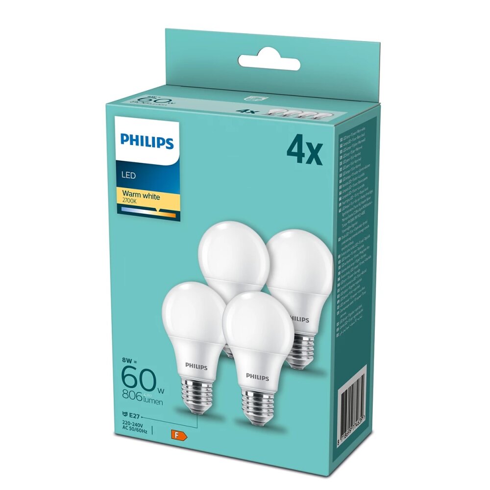 Philips LED 4er Set E27 8 Watt 2700 Kelvin 806 Lumen main product photo