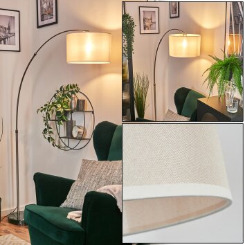 Bassagoda Bogenlampe 35 cm Nickel-Matt, Schwarz, 1-flammig, Stoff-Lampenschirm