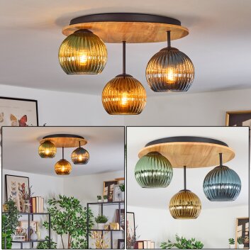 Koyoto Deckenleuchte Glas 15 cm Naturfarben, Schwarz, 3-flammig