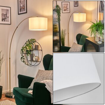 Bassagoda Bogenstehlampe 35 cm Messing, Schwarz, 1-flammig, Stoff-Lampenschirm