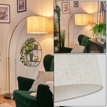 Bassagoda Bogenstehlampe 40 cm Messing, Schwarz, 1-flammig, Stoffschirm