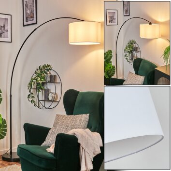 Bassagoda Bogenstehlampe 35 cm Schwarz, 1-flammig, Stoff-Lampenschirm
