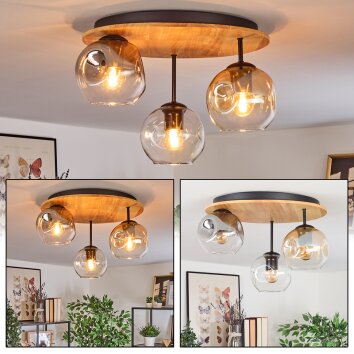 Ripoll Deckenleuchte Glas 15 cm Naturfarben, Schwarz, 3-flammig