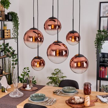 Gastor Hängeleuchte Glas 20 cm, 25 cm, 30 cm Klar, Kupferfarben, 6-flammig