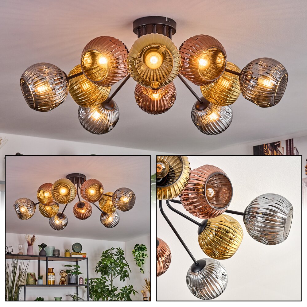 Ripoll Deckenleuchte Glas 15 cm Gold, Kupferfarben, Rauchfarben, 10-flammig main product photo