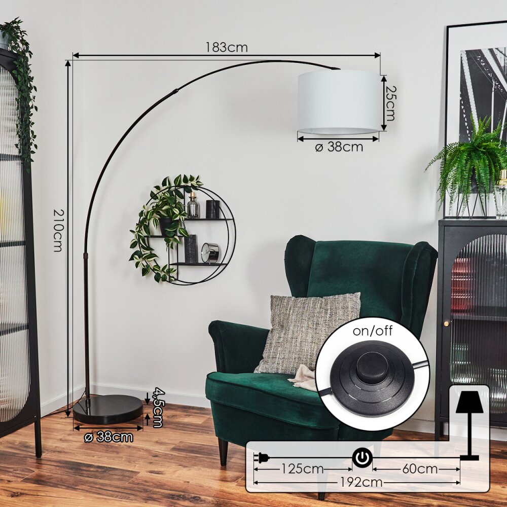 Soungou Bogenleuchte 38 cm Chrom, Schwarz, 1-flammig, Stoff-Lampenschirm Schwarz H3965238