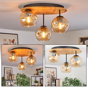 Ripoll Deckenleuchte Glas 15 cm Naturfarben, Schwarz, 3-flammig