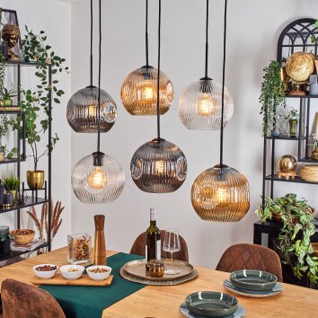 Ripoll Hängeleuchte Glas 25 cm Bernsteinfarben, Klar, Rauchfarben, 6-flammig