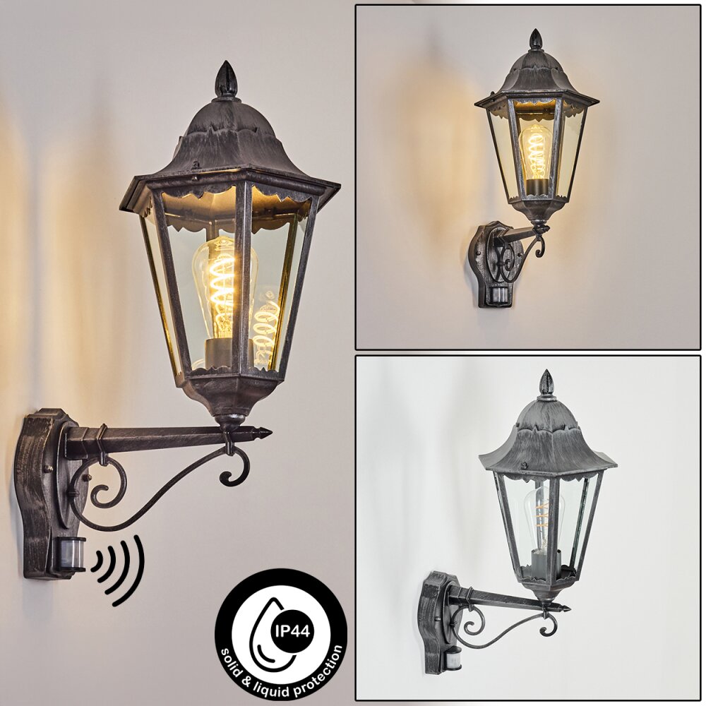 Lignac Außenwandleuchte Schwarz, Silber, 1-flammig, Bewegungsmelder main product photo